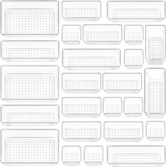 25 PCS Clear Plastic Drawer Organizers Set